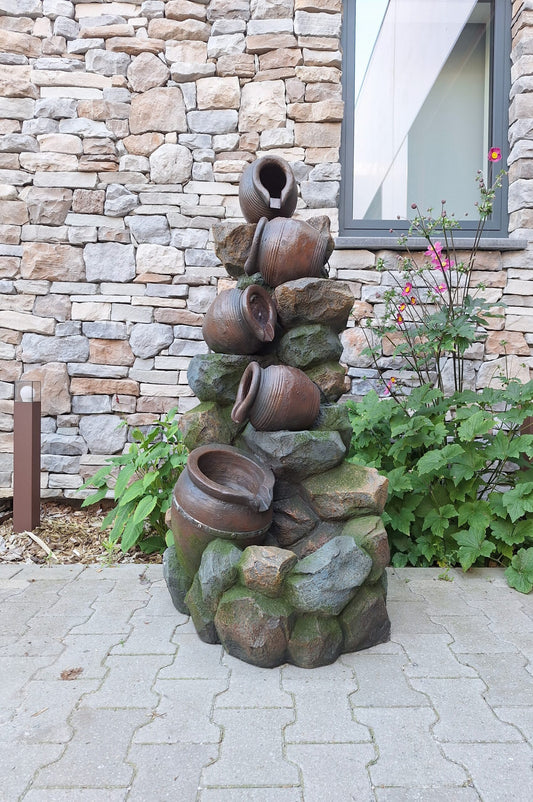 Waterval - Fontein - Waterornament - 125cm hoog - met vazen - inclusief pomp en verlichting