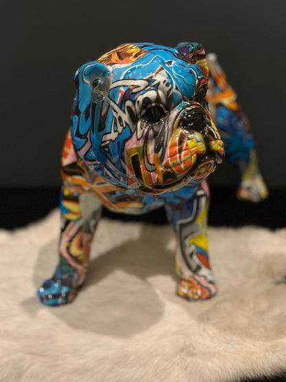 Street Art - Honden - Engelse Buldog - staand - kleur Graffiti - 40cm lang