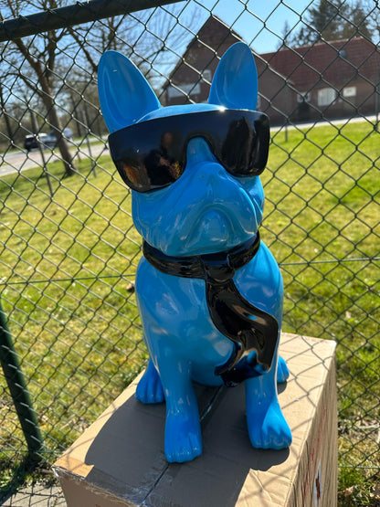 Franse Buldog met bril en stropdas (60cm hoog)