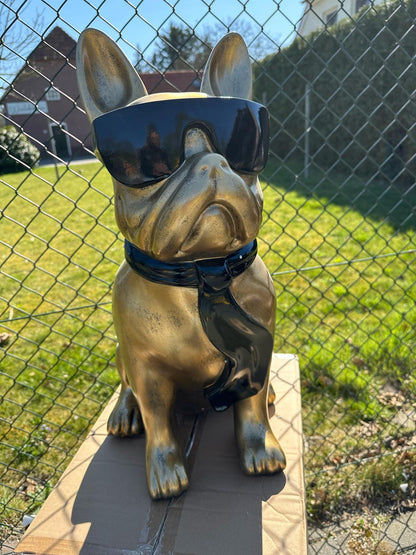 Franse Buldog met bril en stropdas (60cm hoog)