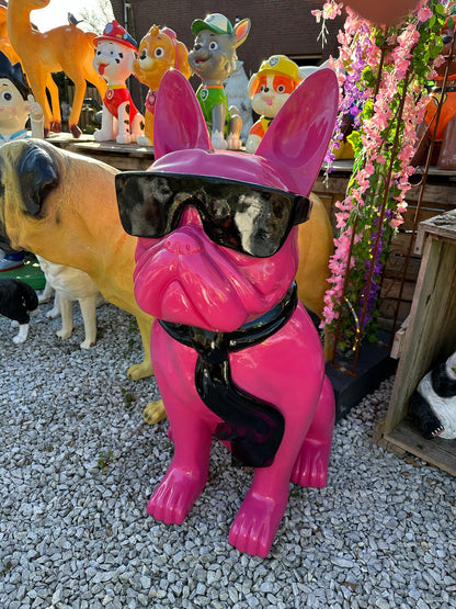 Franse Buldog met bril en stropdas (120cm hoog)