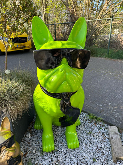 Franse Buldog met bril en stropdas (120cm hoog)