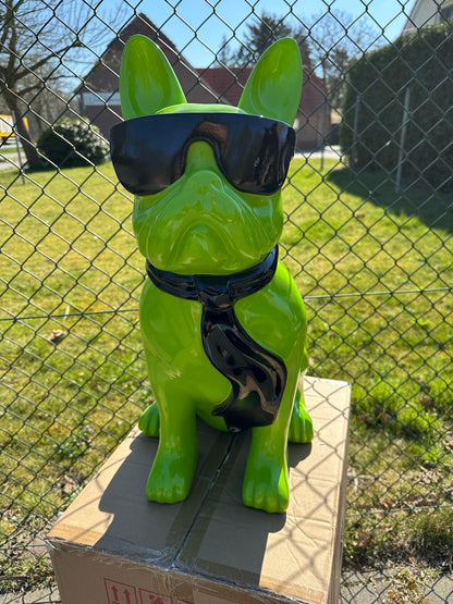 Franse Buldog met bril en stropdas (60cm hoog)