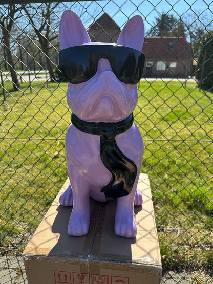 Franse Buldog met bril en stropdas (60cm hoog)