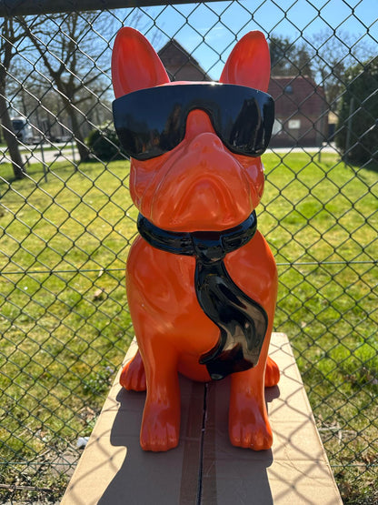 Franse Buldog met bril en stropdas (60cm hoog)