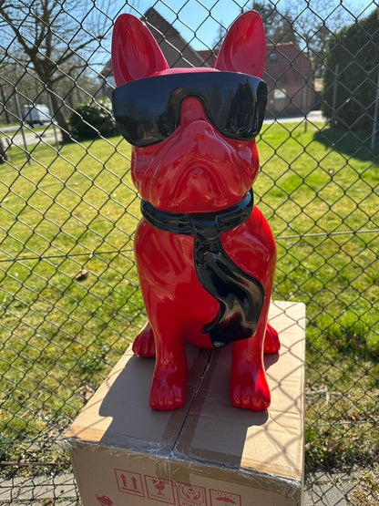 Franse Buldog met bril en stropdas (60cm hoog)