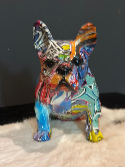 Street Art - Honden - Franse Buldog - zittend - kleur Graffiti - 20cm hoog