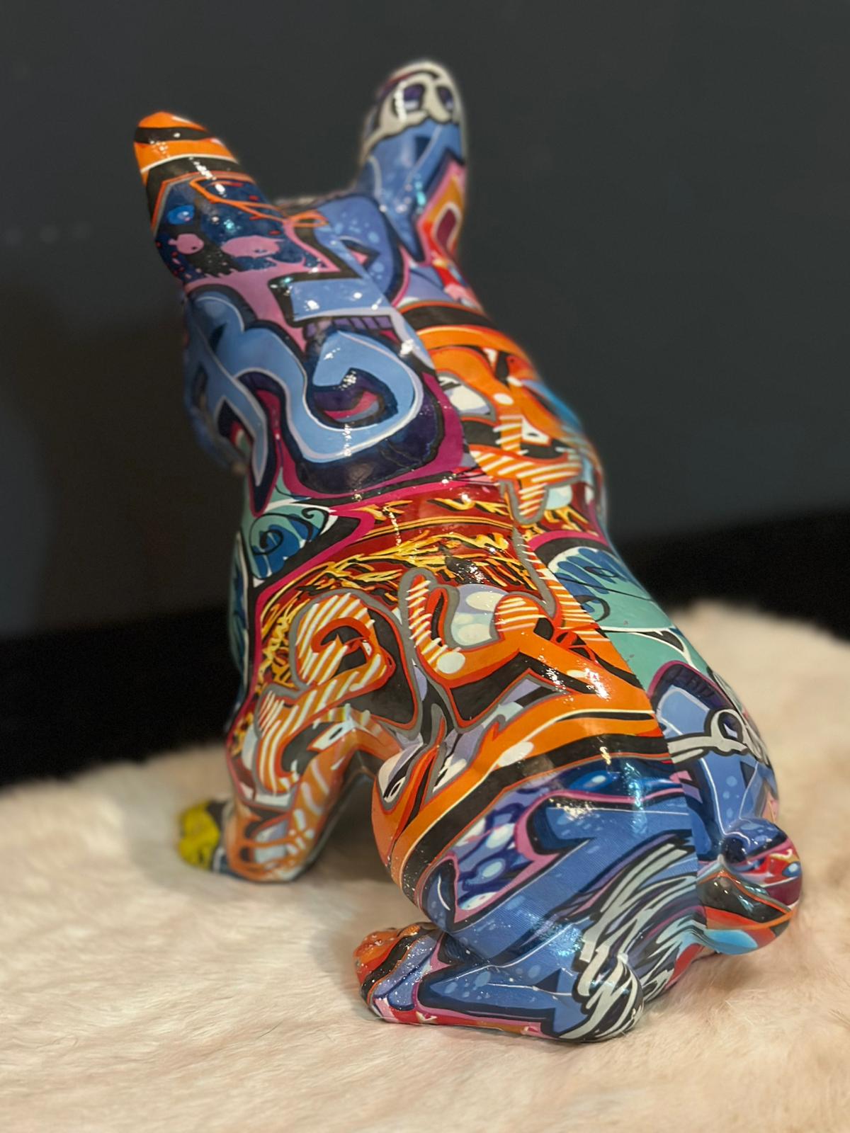 Street Art - Honden - Franse Buldog - zittend - kleur Graffiti - 20cm hoog