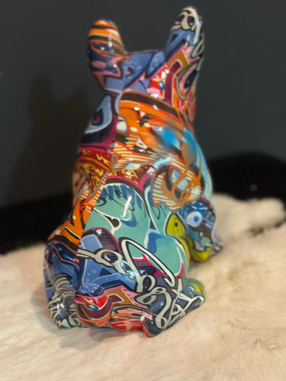Street Art - Honden - Franse Buldog - zittend - kleur Graffiti - 20cm hoog