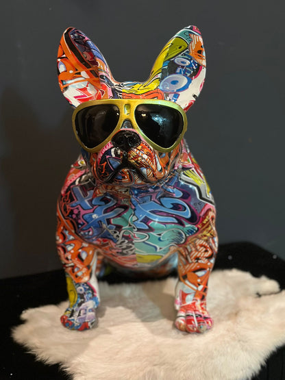 Street art Franse Buldog met bril (45cm hoog)