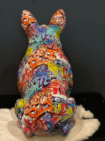 Street art Franse Buldog met bril (45cm hoog)