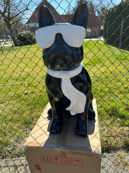 Franse Buldog met bril en stropdas (60cm hoog)