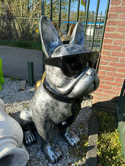 Franse Buldog met bril en stropdas (120cm hoog)