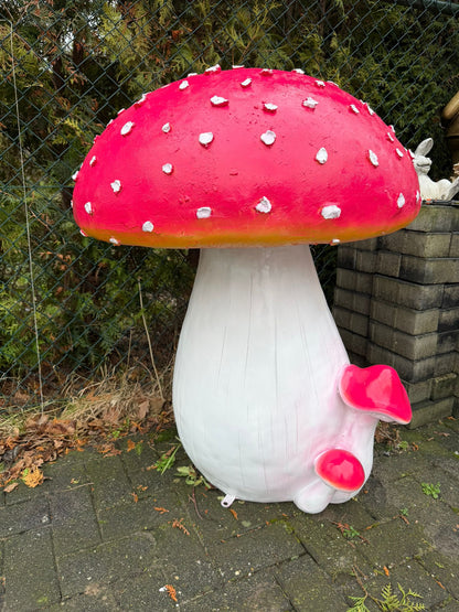 Paddenstoel - 110cm hoog - wit/rood -