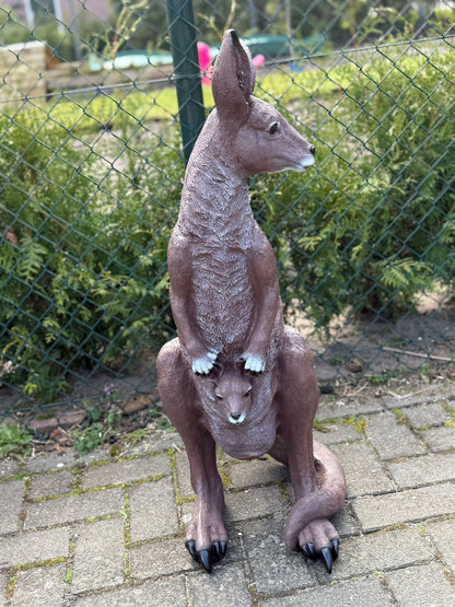 Kangoeroe - Wallaby - originele kleur - 90cm hoog - met baby