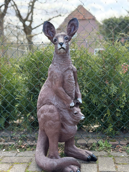 Kangoeroe - Wallaby - originele kleur - 90cm hoog - met baby