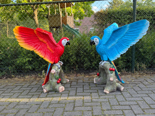 Papegaai - Papegaaien - op boomstronk - 100cm hoog - verschillende kleuren
